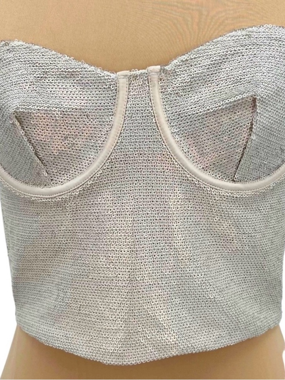 Zara Silver Sequin Strapless Bustier Top